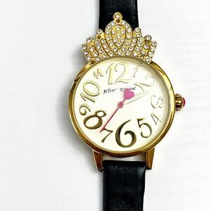 Betsey Johnson Gold & Crystal Crown Watch
